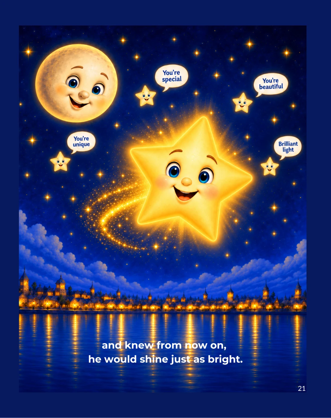 The radiant star shines over a glowing village