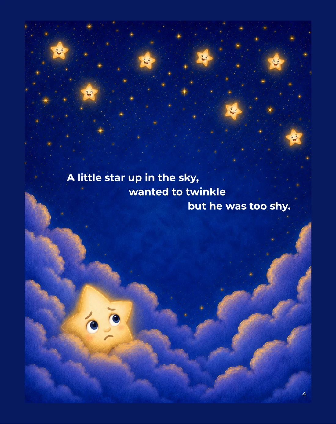 A shy little star resting among blue clouds